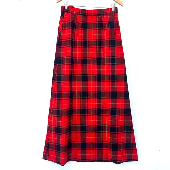 Vintage Pendleton Red Tartan Plaid Wool Maxi Skirt Red 1980s A-Line Size 14 - Picture 7 of 7